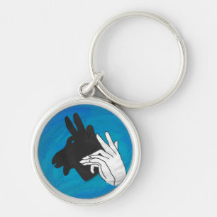 Hand Silhouette Billy Goat Blue Rund Silverfärgad Nyckelring