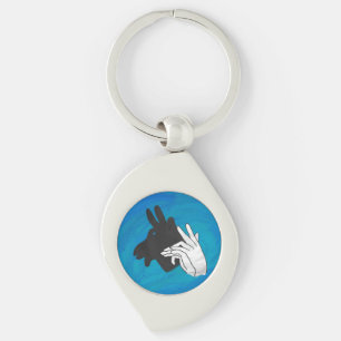 Hand Silhouette Billy Goat Blue Swirl Silverfärgad Nyckelring