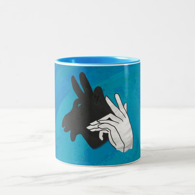 Hand Silhouette Billy Goat Blue Två-Tonad Mugg (Center)