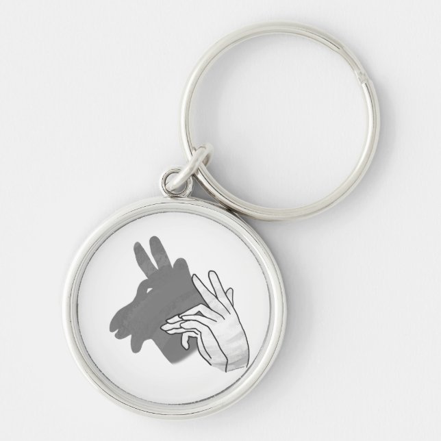 Hand Silhouette Billy Goat Grått Rund Silverfärgad Nyckelring (Framsidan)