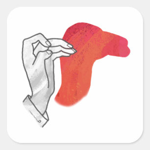 Hand Silhouette Camel Red Fyrkantigt Klistermärke