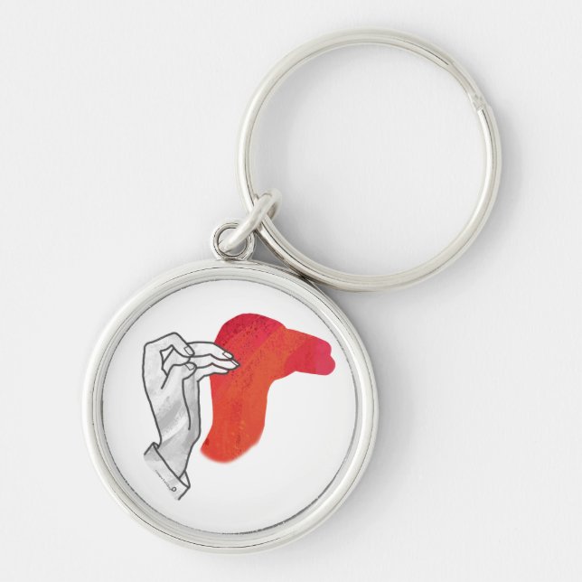 Hand Silhouette Camel Red Rund Silverfärgad Nyckelring (Framsidan)