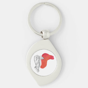 Hand Silhouette Camel Red Swirl Silverfärgad Nyckelring
