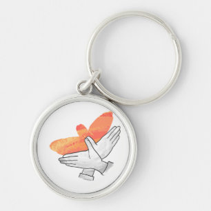 Hand Silhouette Eagle Orange Rund Silverfärgad Nyckelring