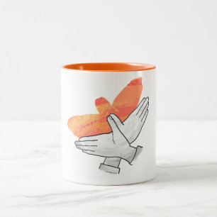 Hand Silhouette Eagle Orange Två-Tonad Mugg