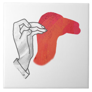 Hand Silhouette Kamel Röd Kakelplatta