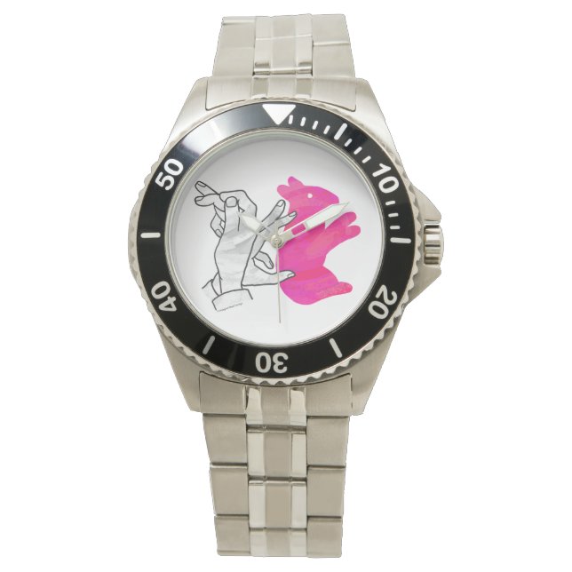 Hand Silhouette Rabbit Rosa Armbandsur (Framsida)