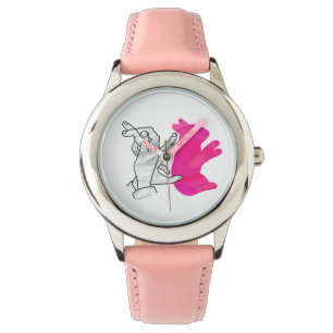Hand Silhouette Rabbit Rosa Armbandsur