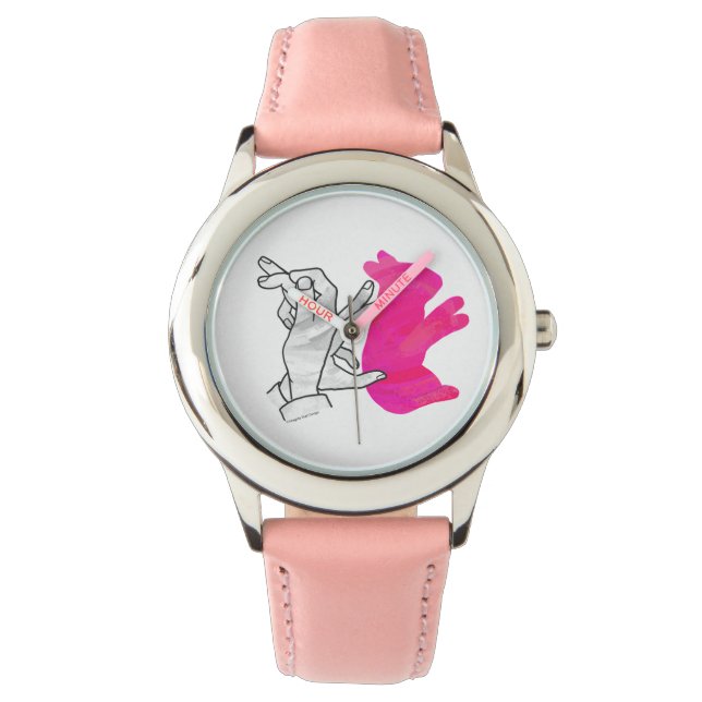 Hand Silhouette Rabbit Rosa Armbandsur (Framsida)