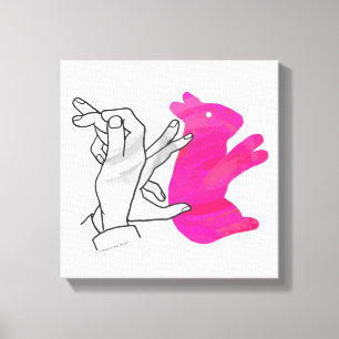 Hand Silhouette Rabbit Rosa Canvastryck