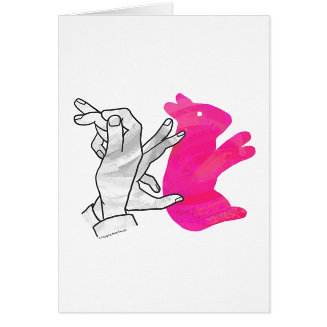 Hand Silhouette Rabbit Rosa Hälsningskort (Framsidan)