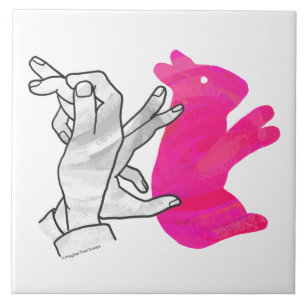 Hand Silhouette Rabbit Rosa Kakelplatta