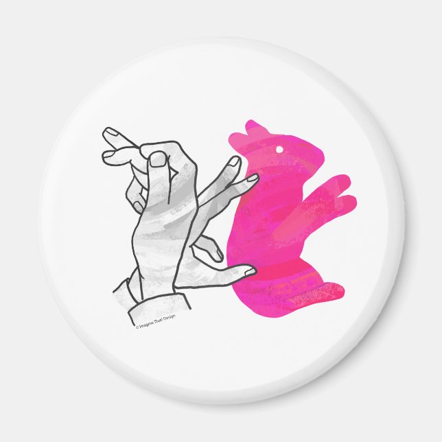 Hand Silhouette Rabbit Rosa Magnet (Framsidan)