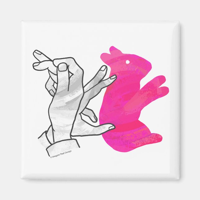 Hand Silhouette Rabbit Rosa Magnet (Framsidan)