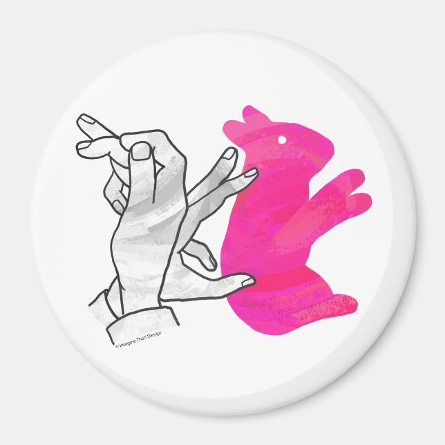 Hand Silhouette Rabbit Rosa Magnet (Framsidan)