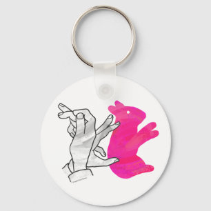 Hand Silhouette Rabbit Rosa Nyckelring