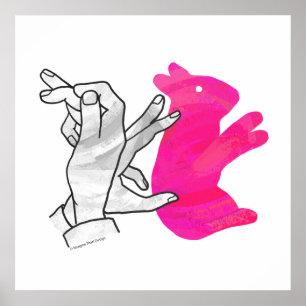Hand Silhouette Rabbit Rosa Poster
