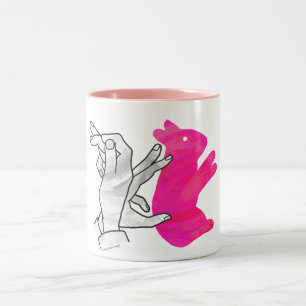 Hand Silhouette Rabbit Rosa Två-Tonad Mugg