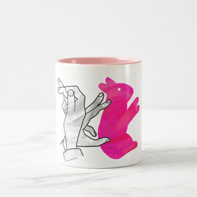 Hand Silhouette Rabbit Rosa Två-Tonad Mugg (Center)