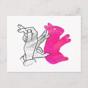 Hand Silhouette Rabbit Rosa Vykort