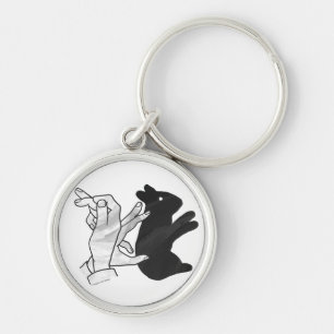 Hand Silhouette Rabbit Rund Silverfärgad Nyckelring