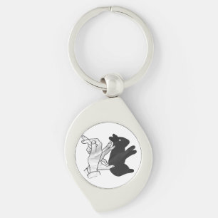 Hand Silhouette Rabbit Swirl Silverfärgad Nyckelring