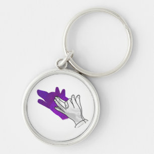 Hand Silhouette Varg Lila Rund Silverfärgad Nyckelring