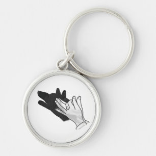 Hand Silhouette-Varg Rund Silverfärgad Nyckelring
