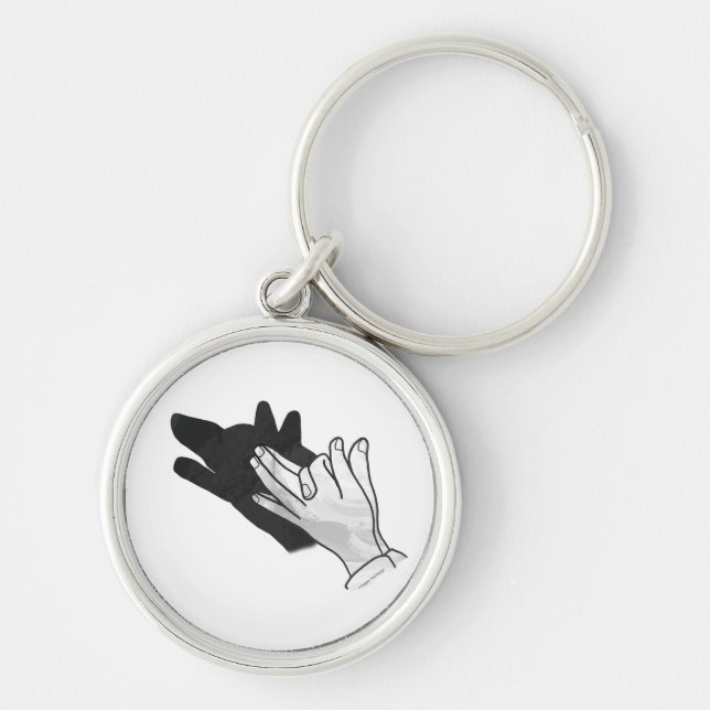 Hand Silhouette-Varg Rund Silverfärgad Nyckelring (Framsidan)