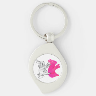 Hand Silhuett Kanin Rosa Swirl Silverfärgad Nyckelring