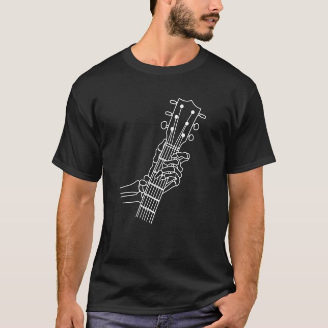 Hand Skeleton spelar akustisk Sten på hans gitar T Shirt (Framsida)