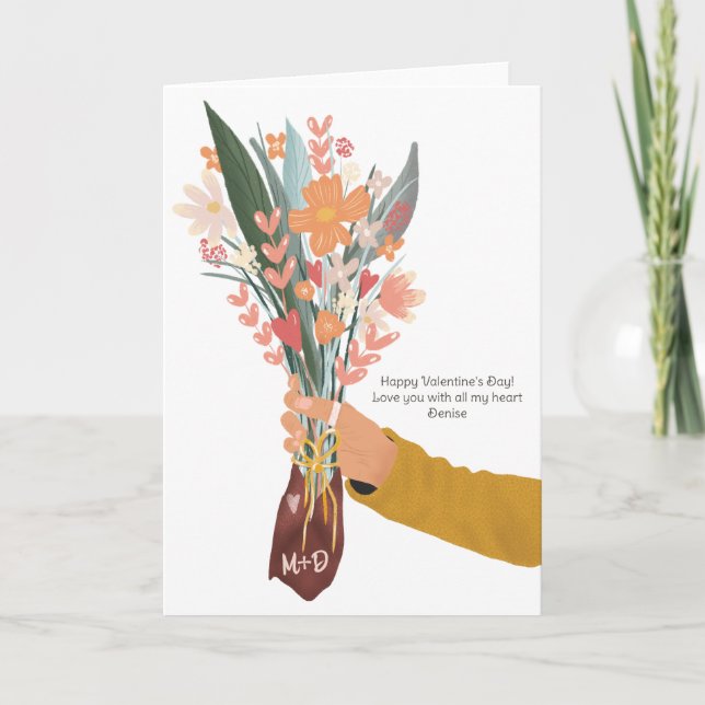 Hand som håller blomsterbukett Alla hjärtans dag 2 Kort (Framsida)