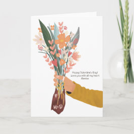 Hand som håller en blomsterbukett Alla hjärtans da Kort