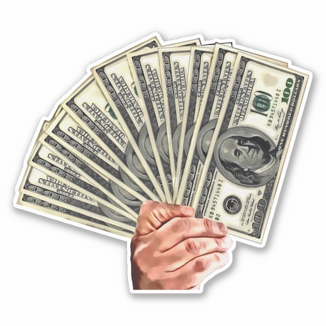 hand som innehar dollarväxlar, konst klistermärken (Framsida)