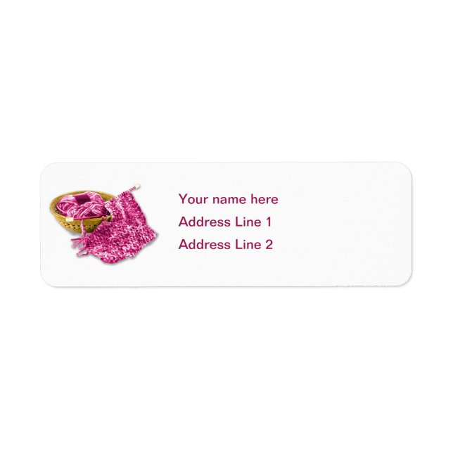 Hand Sticka Fuchsia Chenille Yarn Returadress Etikett (Framsidan)