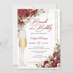 Hand teckning burgundy blommigt brunch och bubblan inbjudningar