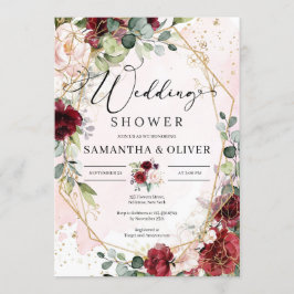 Hand teckning burgundy blommigt guld möhippa inbjudningar