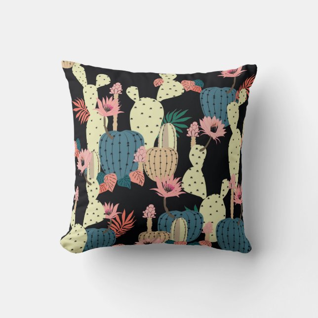 Hand teckning Cactus Plant och blommor Sömlös Pat Kudde (Framsida)