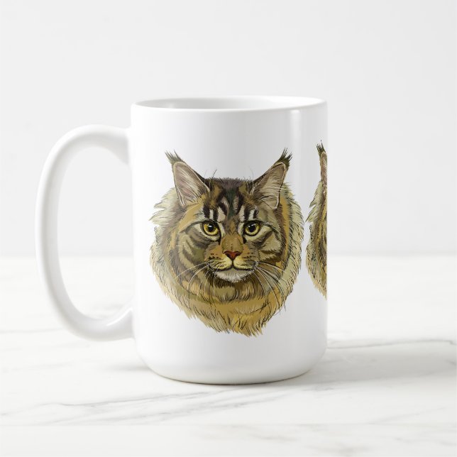 Hand teckning fluffy Maine Coon cat Kaffemugg (Vänster)