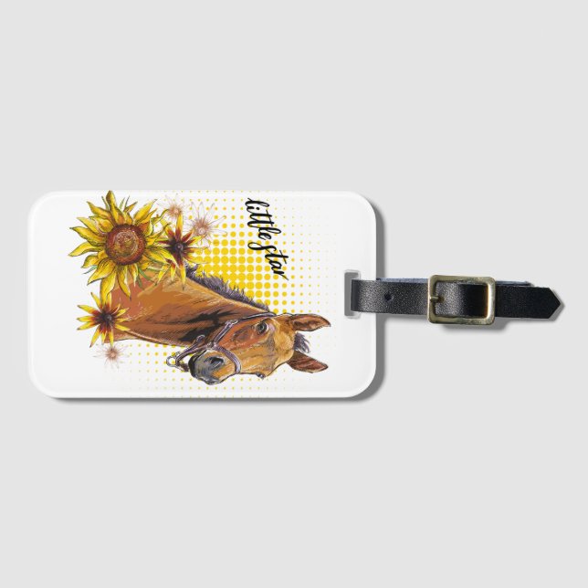 Hand teckning häst med solblommor T-Shirt Livsmede Bagagebricka (Framsida horisontal)