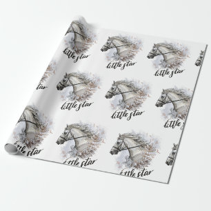 Hand teckning häst med växter presentpapper