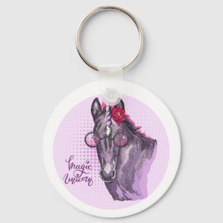 Hand teckning lila Unicorn Dekorativ kudde Beverag Nyckelring
