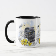 Hand teckning lustig Black brittish cat med blommo