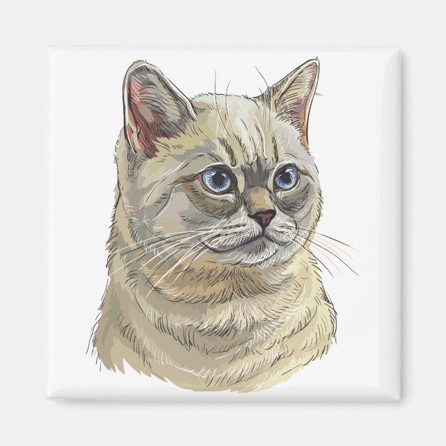 Hand teckning lustig brittisk katt magnet (Framsidan)
