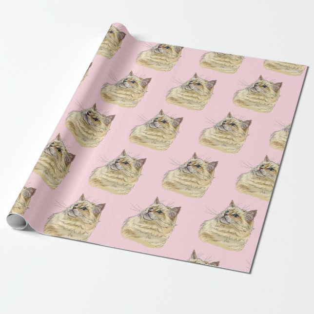 Hand teckning lustig fluffy Ragdoll cat Presentpapper (Utrullad)