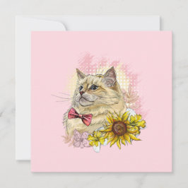 Hand teckning lustig Red Ragdoll cat med blommor