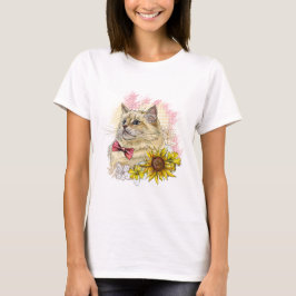 Hand teckning lustig Red Ragdoll cat med blommor T Shirt