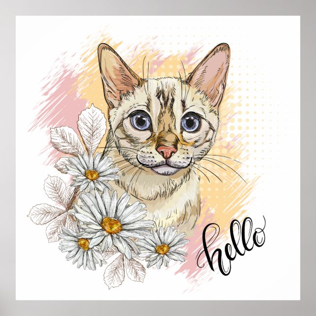 Hand teckning lustig snö-bengalkatt med kameler poster (Framsidan)