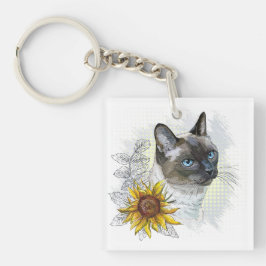 Hand teckning lustigt söt thai-katt med blommor