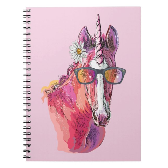 Hand teckning rosa Unicorn Anteckningsbok (Framsidan)